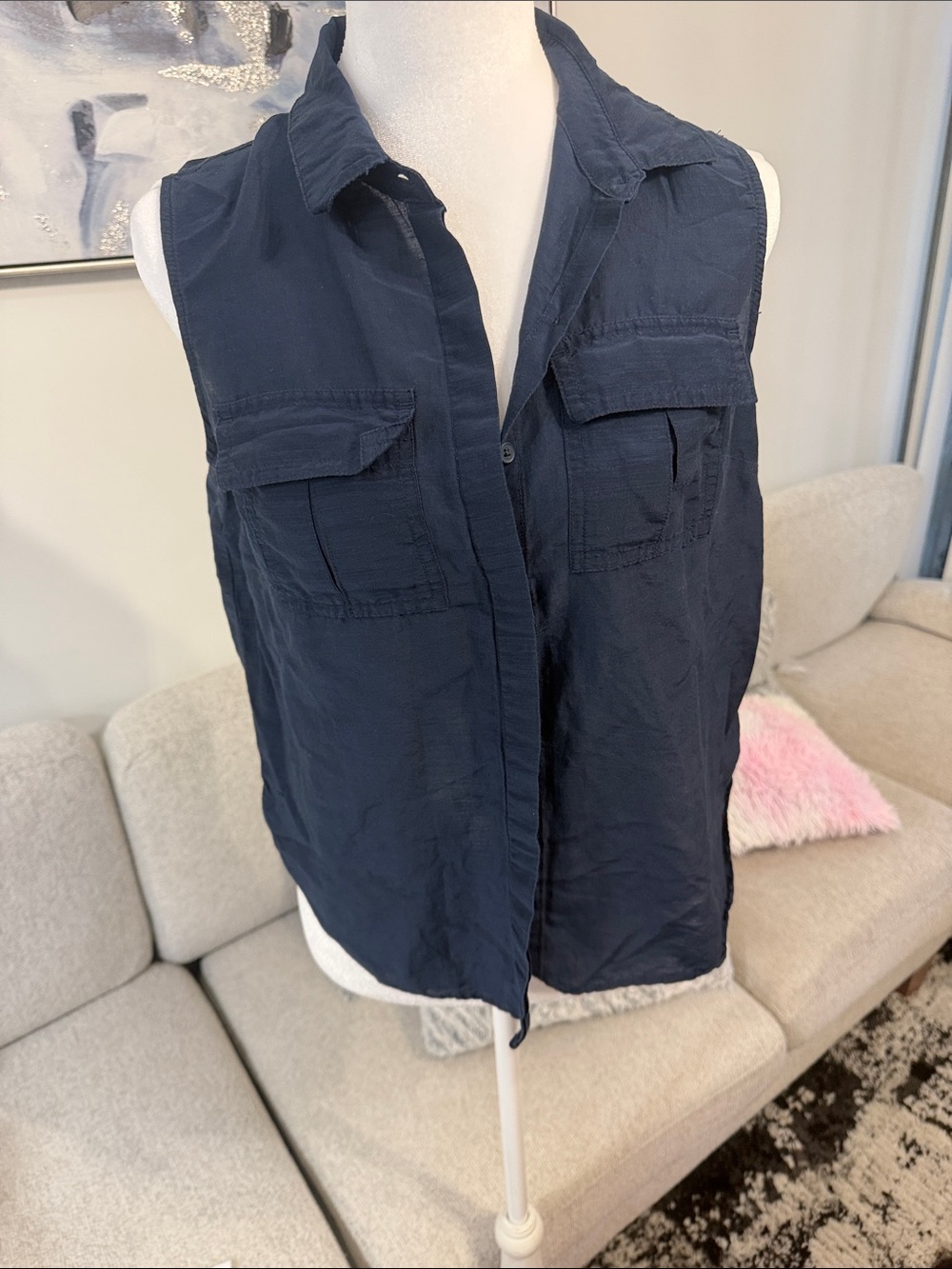 Banana Republic Navy Petite Button-Front Shirt